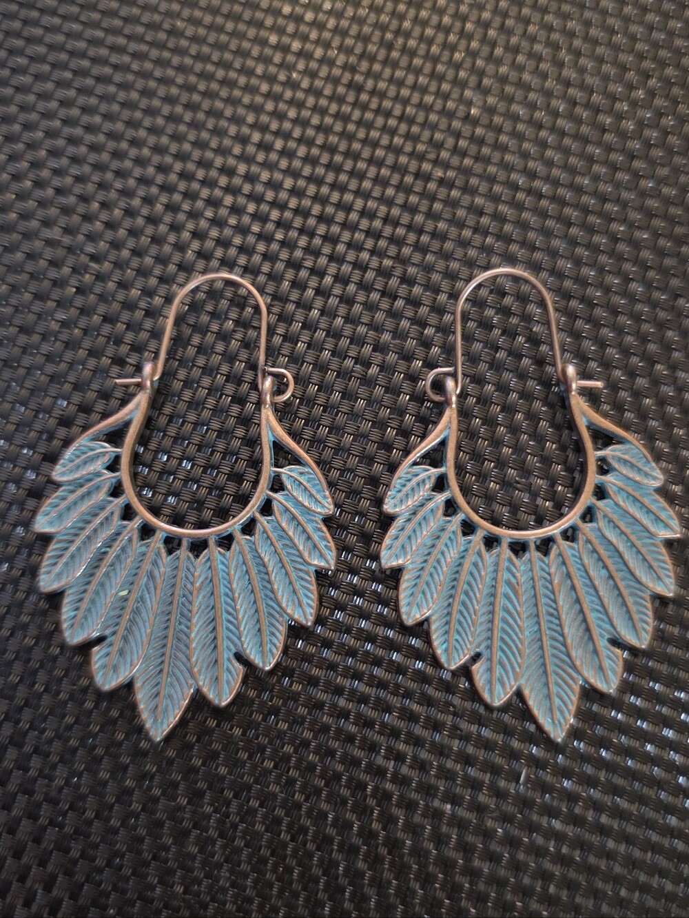 Turquoise Feather Fan Drop Earrings - Women's Jewelry